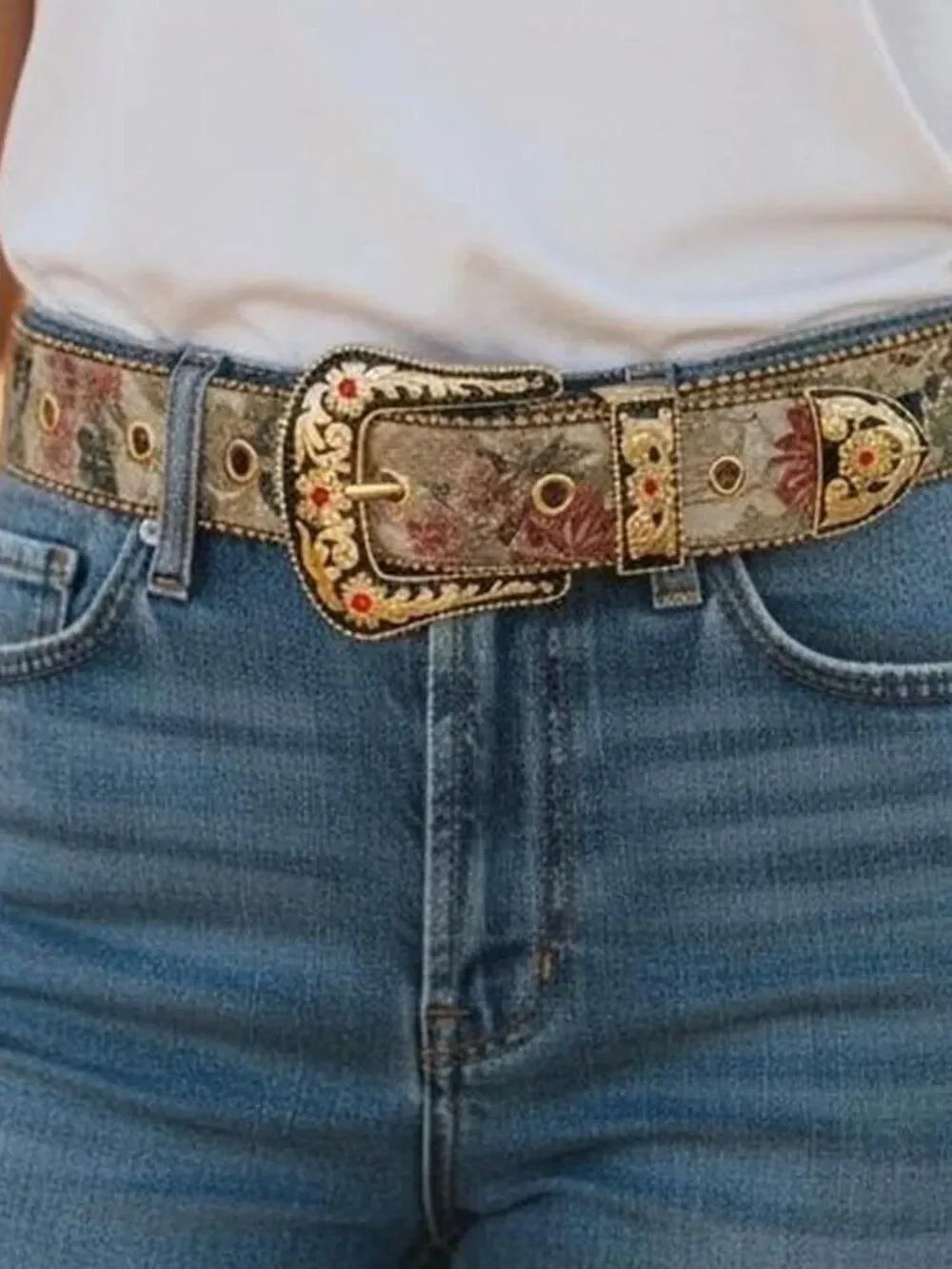 Western Rhinestone Belt Gold Ruby Red Bling Fits 31-41" L XL NWT
